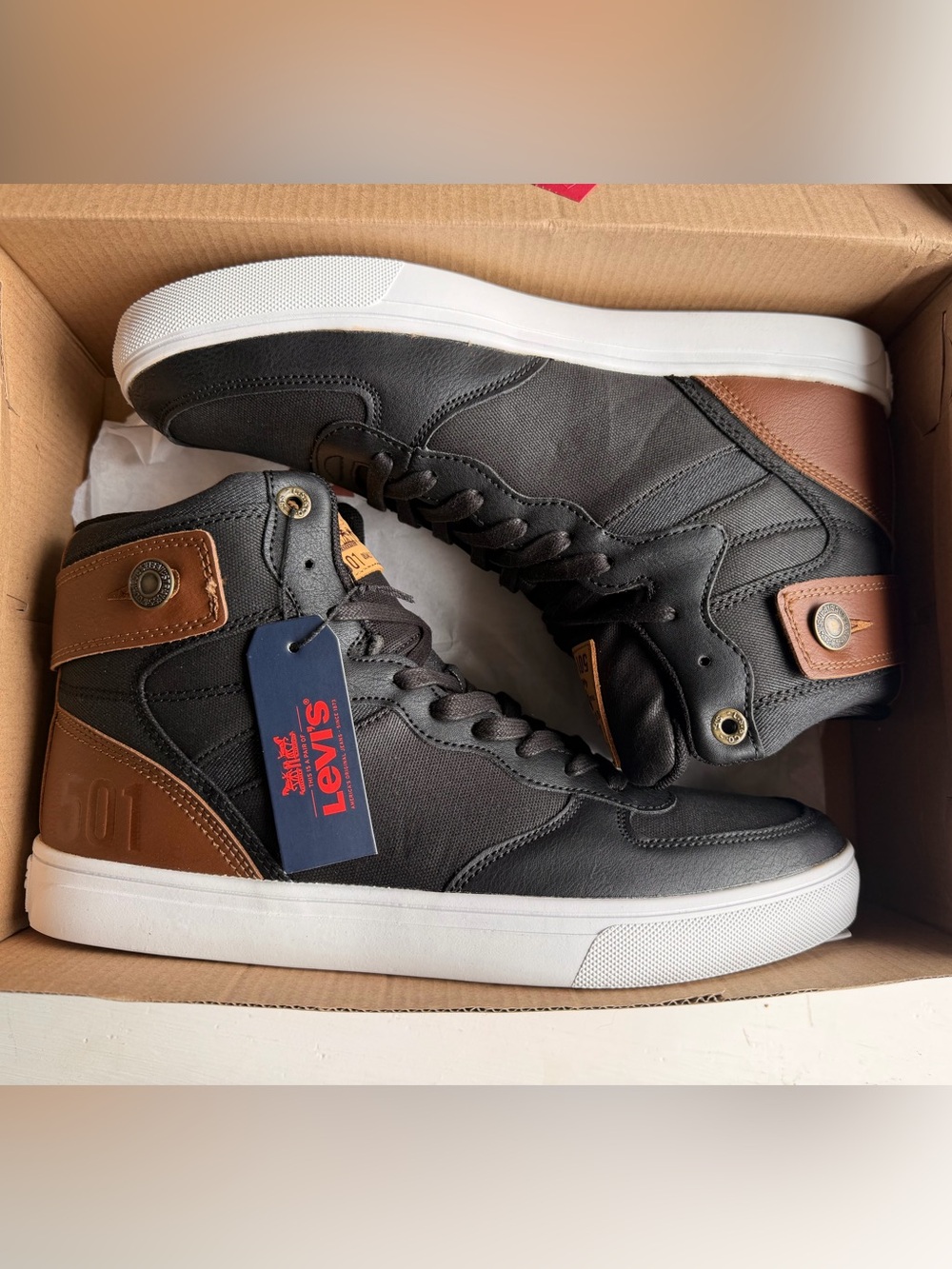 Levi's Men's Black High-Top Sneakers with Brown Accents